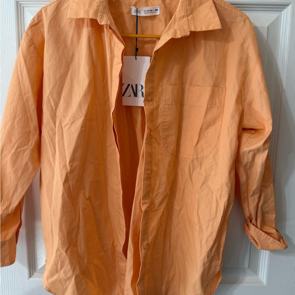 Zara Men's Vibrant Orange Shirt Jacket